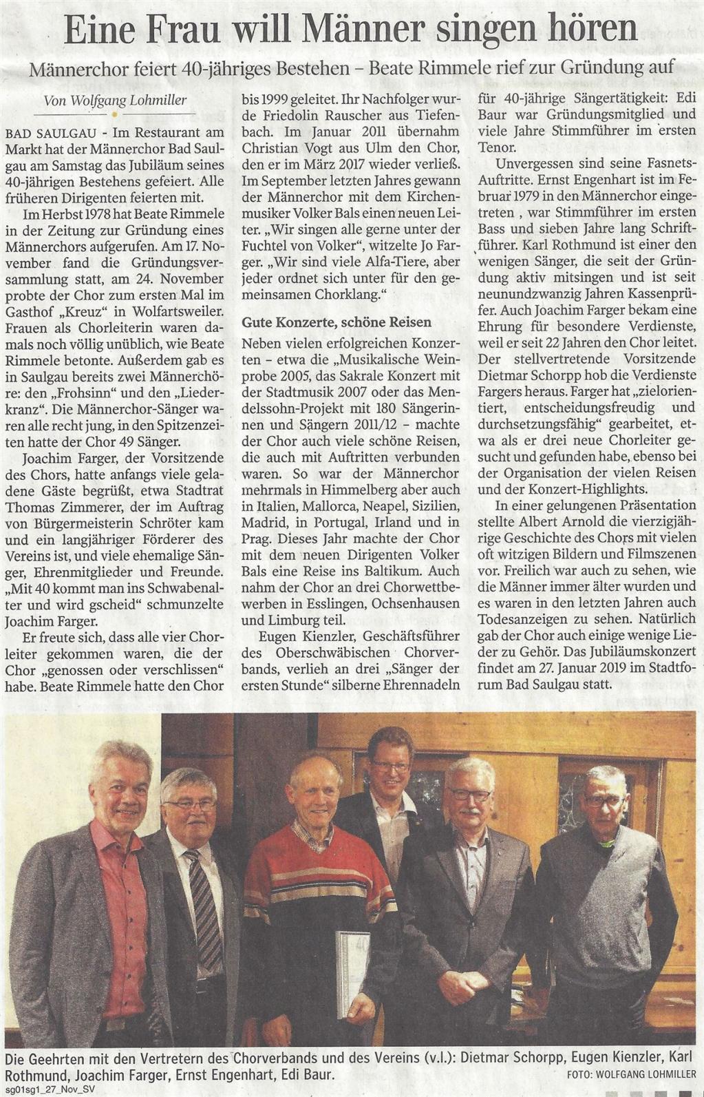 Bericht Schwäbische Zeitung 27.11.2018