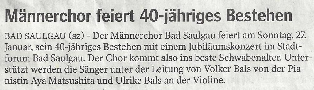 Bericht Schwäbische Zeitung 15.01.2019