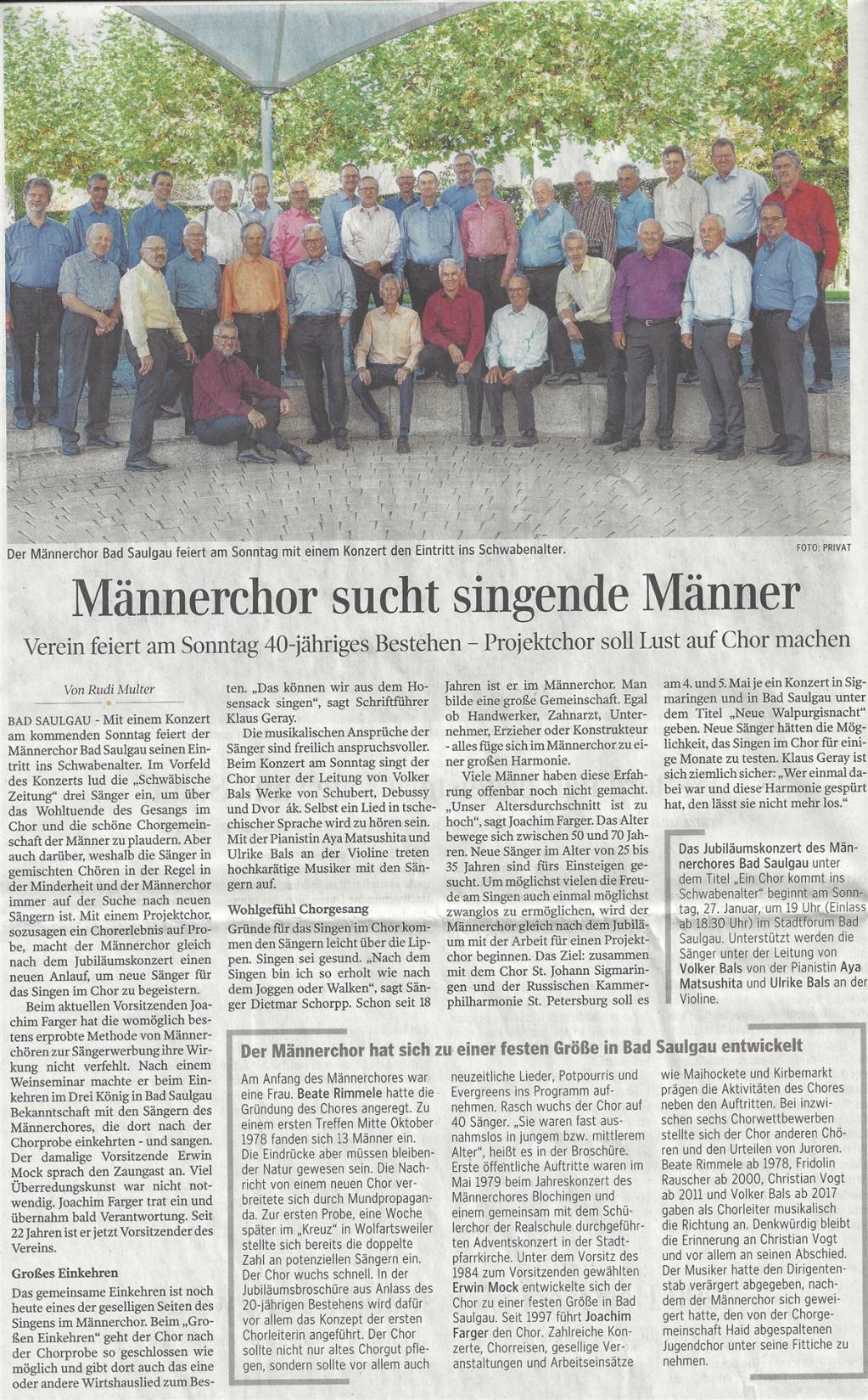 Bericht Schwäbische Zeitung 25.01.2019